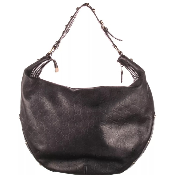 Gucci Black Guccissima Leather Studded Biba Hobo - Picture 1 of 8